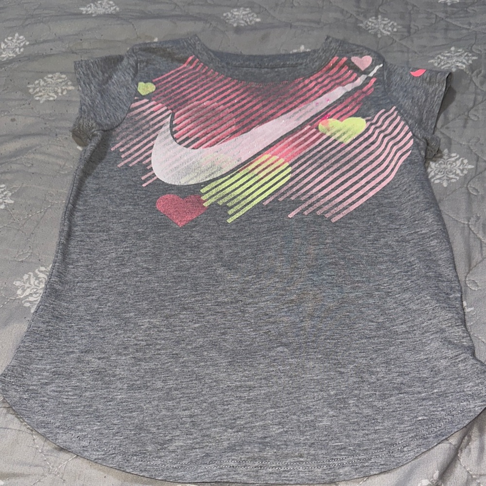 Nike Kids Gray and Pink Heart Graphic Tee